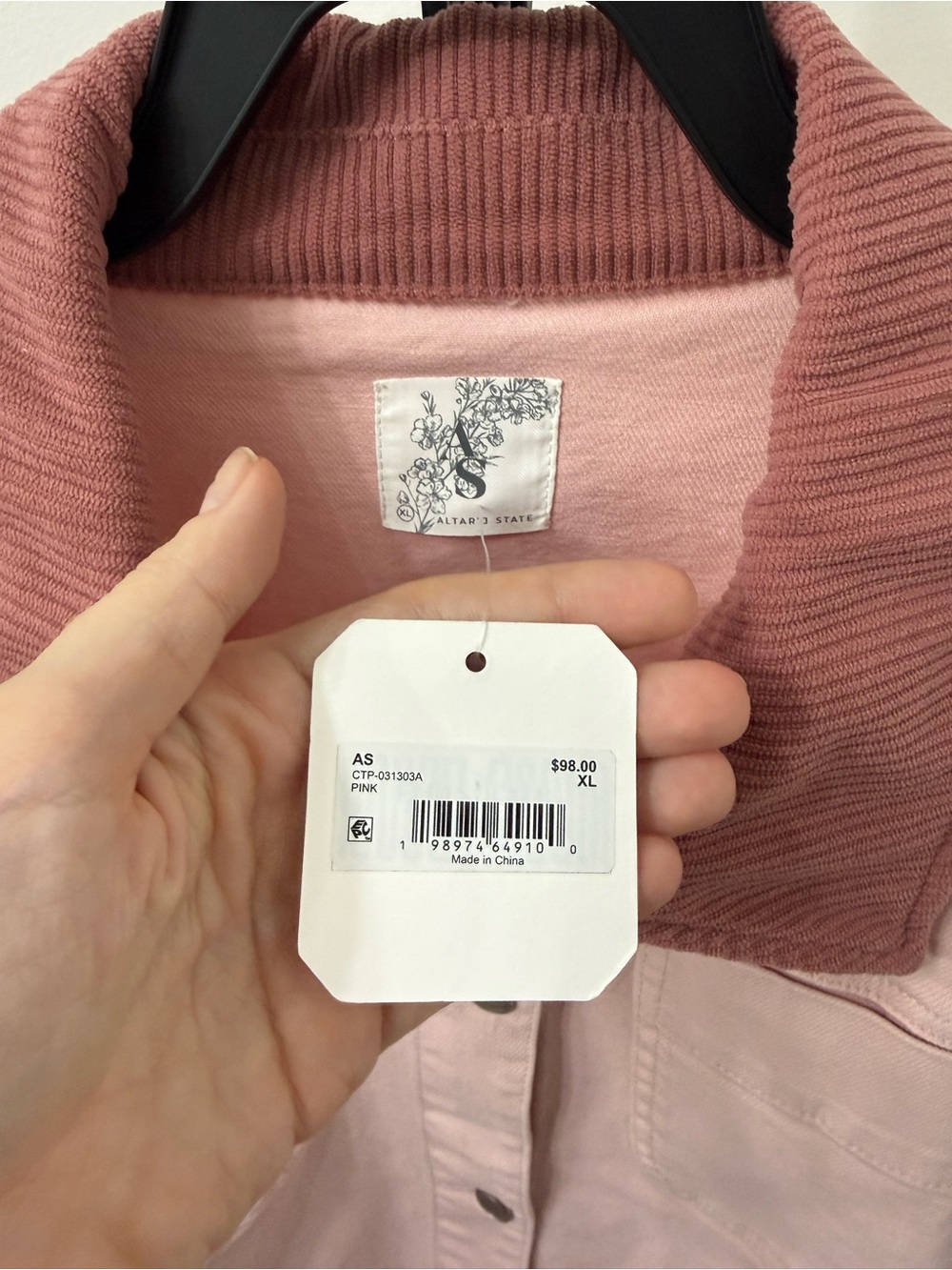 Altar'd State Blush Pink Corduroy-Collar Jean Jacket - Picture 5 of 6